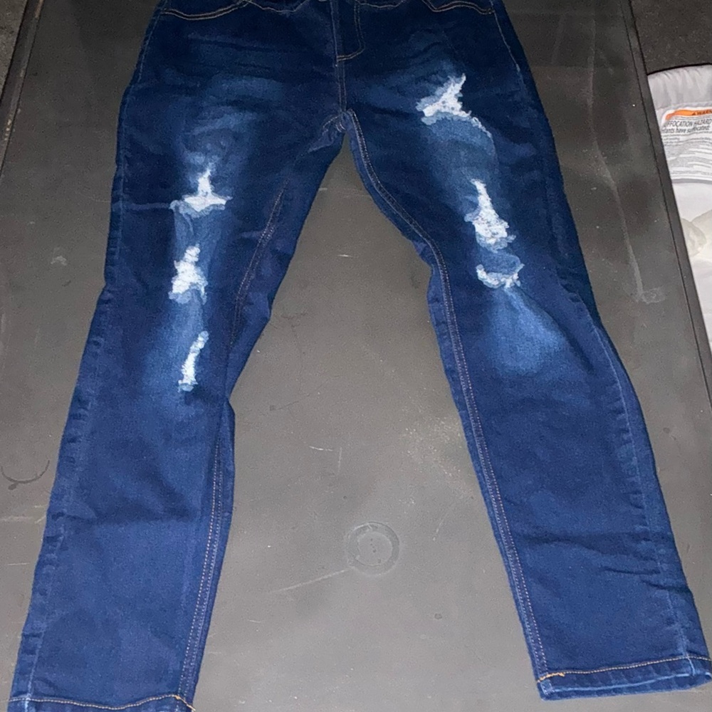 JVINI Women’s Dark Blue Distressed Skinny Jeans